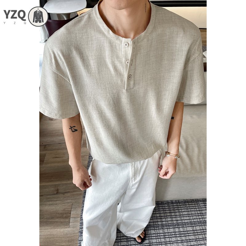 Linen Shirt Breathable - 남성용 통기성이 좋은 린넨 소재의 짧은