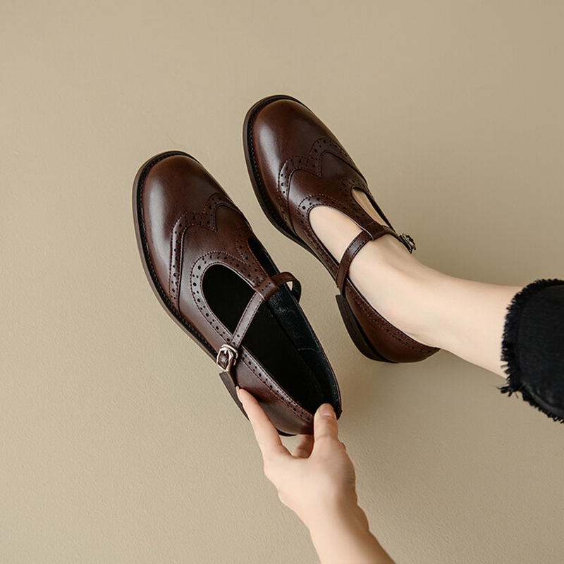 Casual Sandal Leather - 여성용 스플릿 가죽 신발, 라운드 토