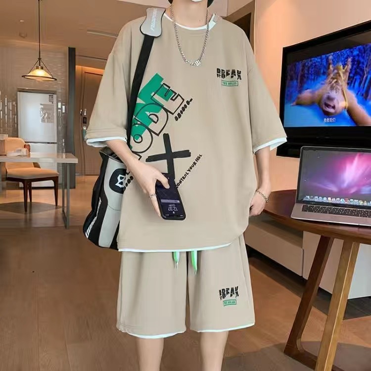 Shirt Camp Collar - 남성 캐주얼 2피스 스포츠웨어 세트 스트리트웨어