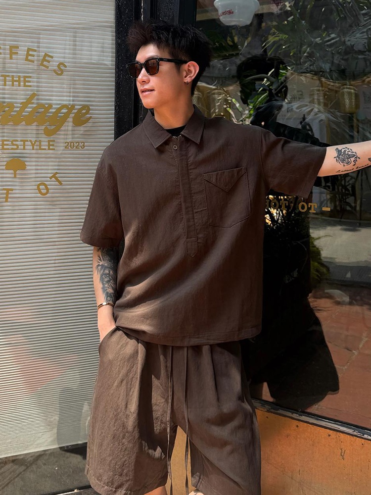 Linen Shirt Breathable - 남성 여름 린넨 셔츠 반바지 세트