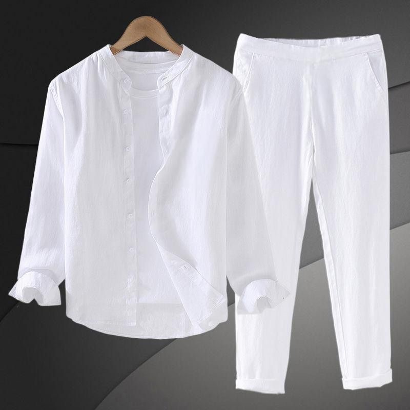 남성용 가볍고 통기성 좋은 면 린넨 셔츠 세트, 긴팔  - Linen Shirt Breathable 리뷰 및 가격