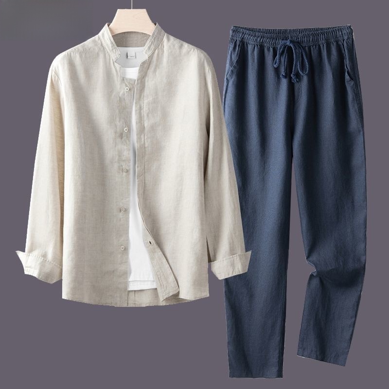 남성용 가볍고 통기성 좋은 면 린넨 셔츠 세트, 긴팔  - Linen Shirt Breathable 리뷰 및 가격