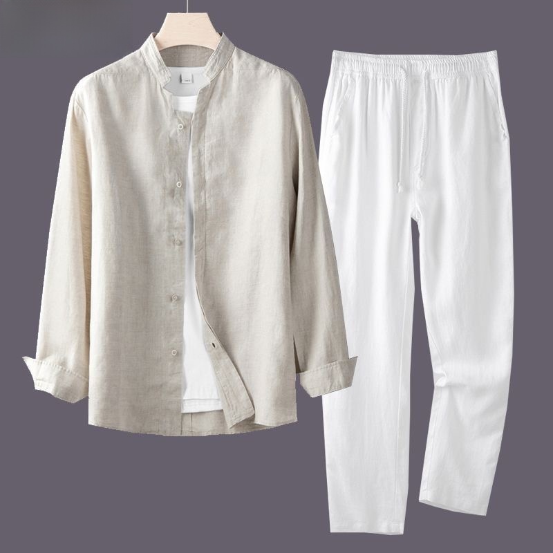 남성용 가볍고 통기성 좋은 면 린넨 셔츠 세트, 긴팔  - Linen Shirt Breathable 리뷰 및 가격