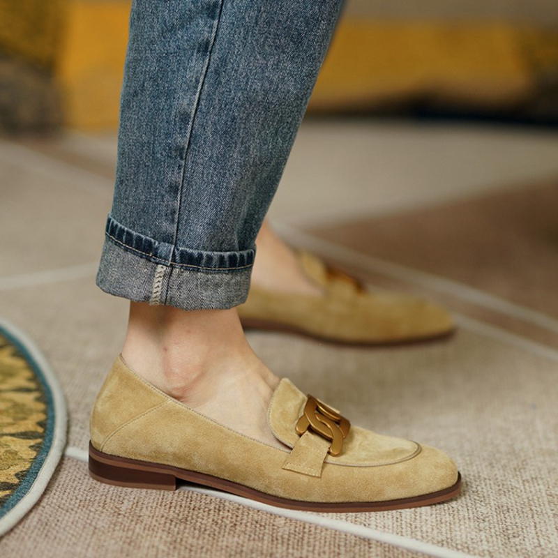여성용 스웨이드 가죽 로퍼, 로우힐, 라운드 토, 청키 - Casual Sandal Leather 리뷰 및 가격