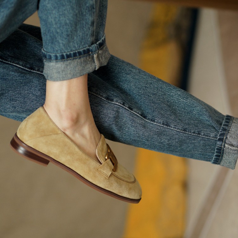 여성용 스웨이드 가죽 로퍼, 로우힐, 라운드 토, 청키 - Casual Sandal Leather 리뷰 및 가격