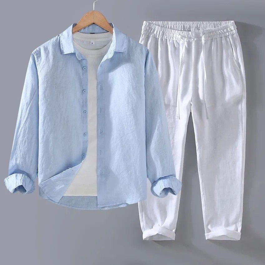 고급 순면 린넨 캐주얼 긴소매 남성 셔츠 가을 봄 여름 - Linen Shirt Breathable 리뷰 및 가격