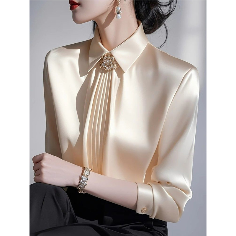 2025 봄 새로운 기질 새틴 블라우스 숙녀 사무실 레 - Shirt Camp Collar 리뷰 및 가격