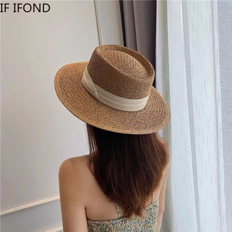 여성을위한 봄 여름 통기성 밀짚 모자 패션 캐주얼 페도 - Bucket Hat Straw 리뷰 및 가격