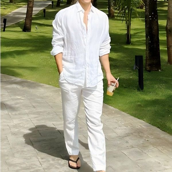 해변 휴가 스타일 남성용 면 혼방 캐주얼 세트, 자외선 - Linen Shirt Breathable 리뷰 및 가격