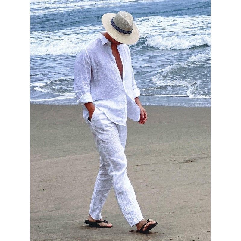 해변 휴가 스타일 남성용 면 혼방 캐주얼 세트, 자외선 - Linen Shirt Breathable 리뷰 및 가격
