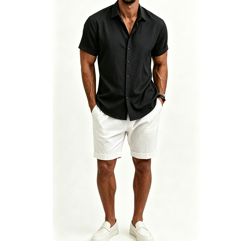 남성 코튼 린넨 셔츠 세트 여름 반팔 셔츠 반바지 슈트 - Linen Shirt Breathable 리뷰 및 가격