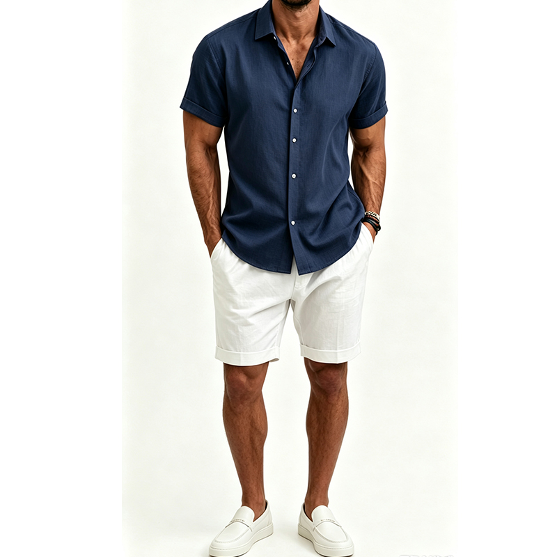 남성 코튼 린넨 셔츠 세트 여름 반팔 셔츠 반바지 슈트 - Linen Shirt Breathable 리뷰 및 가격